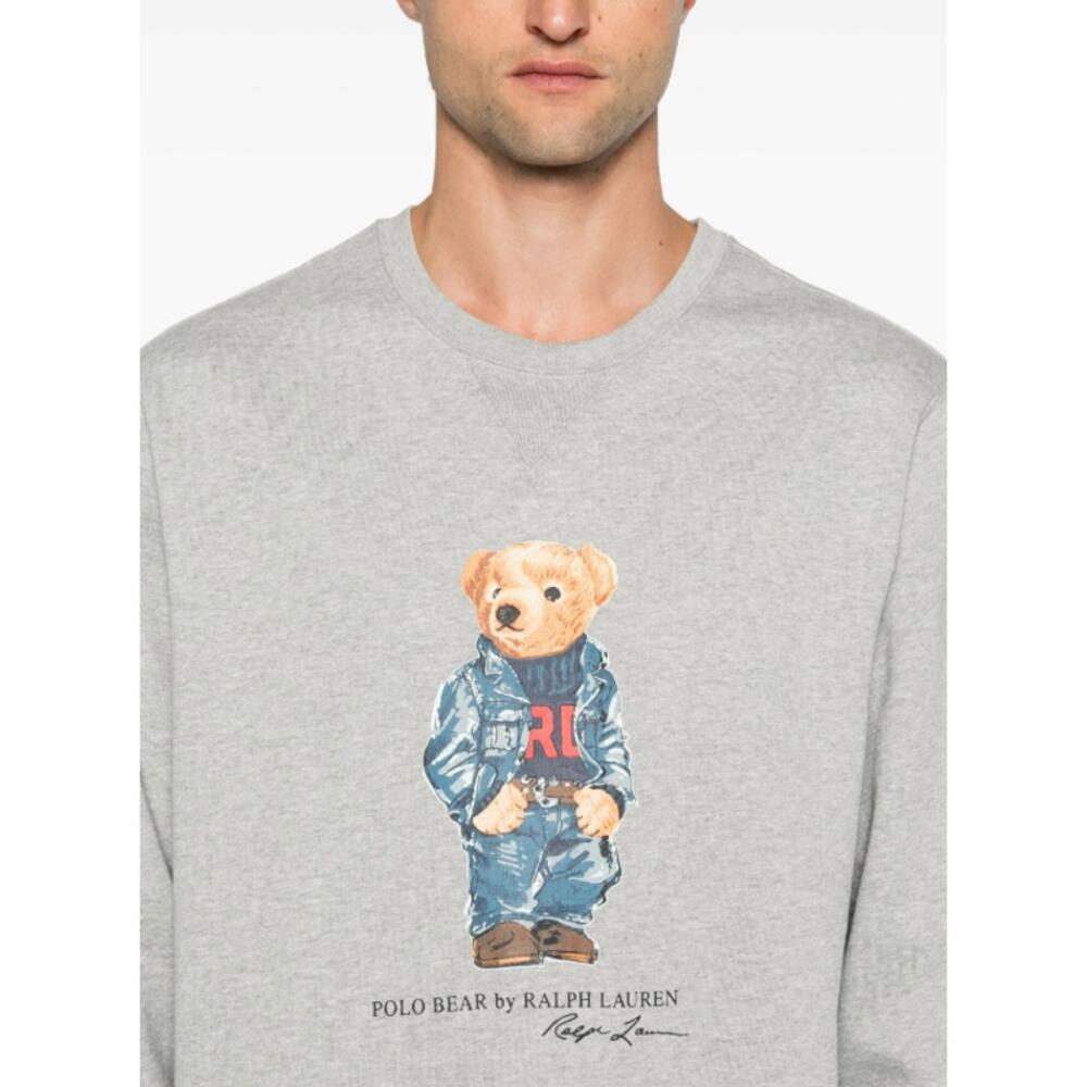 Ralph Lauren Polo Bear Logo Fleece Sweatshirt Crew Neck Heather Denim Bear Gray - Picture 14 of 15